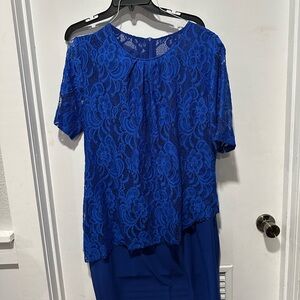 Elegant Blue Lace Overlay Dress
